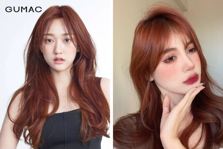 Nữ nhuộm tóc đỏ hạt dẻ