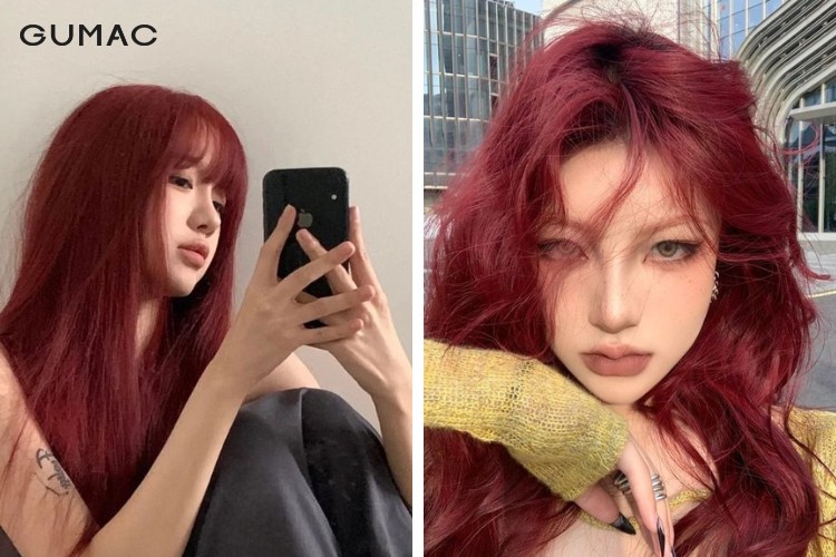 Nhuộm tóc cho nữ màu đỏ ruby