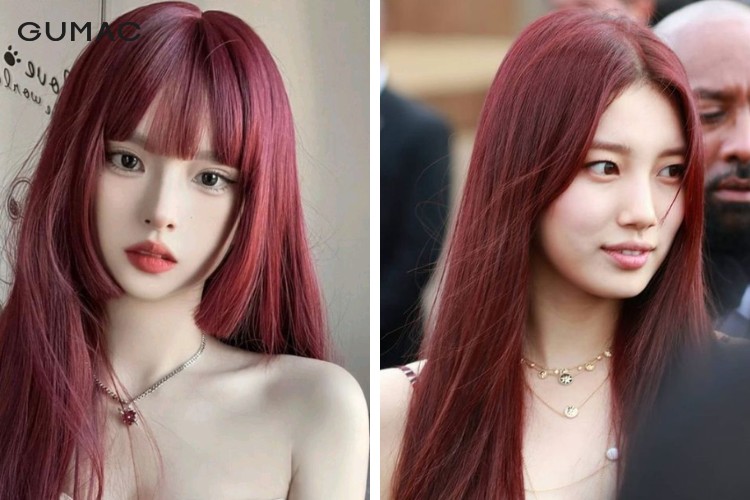 Nữ nhuộm tóc đỏ mận