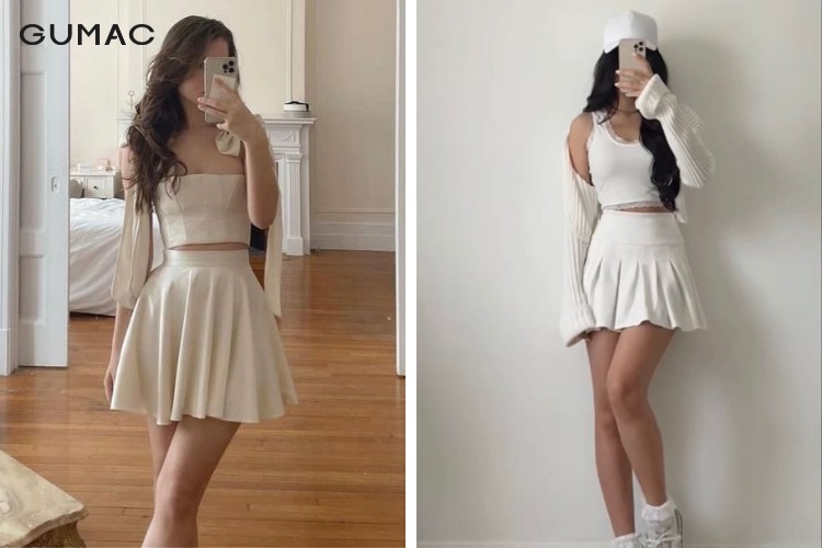 Ton sur ton áo 2 dây và chân váy cùng mẫu