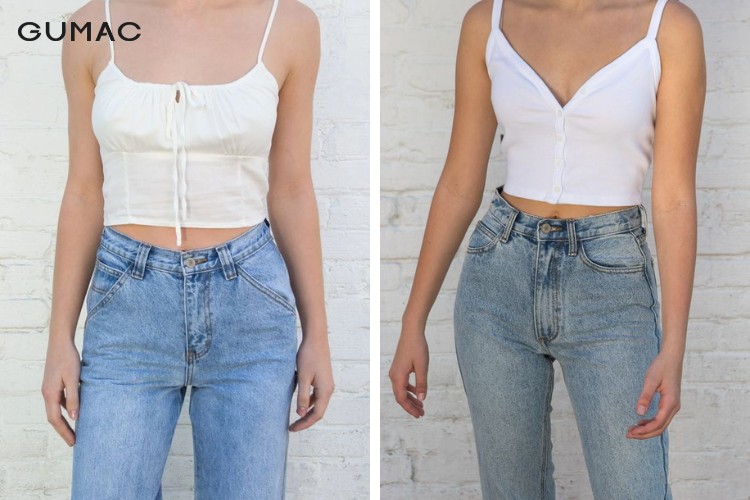 Mặc áo 2 dây croptop và quần skinny jean hiện đại