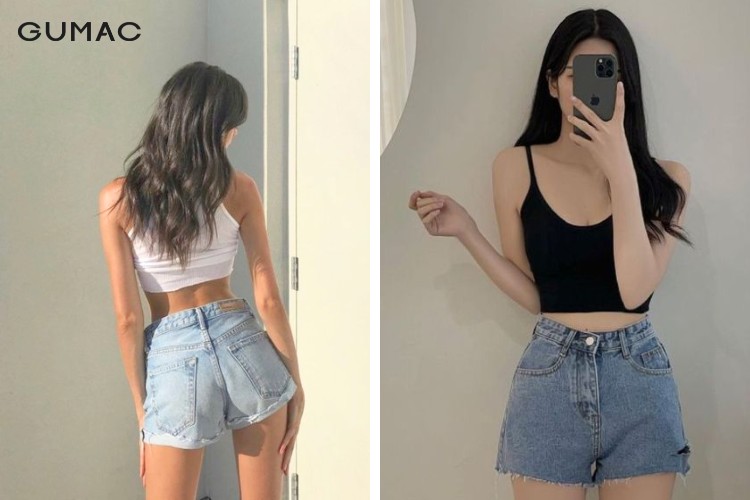 Mix áo hai dây croptop với quần short cá tính
