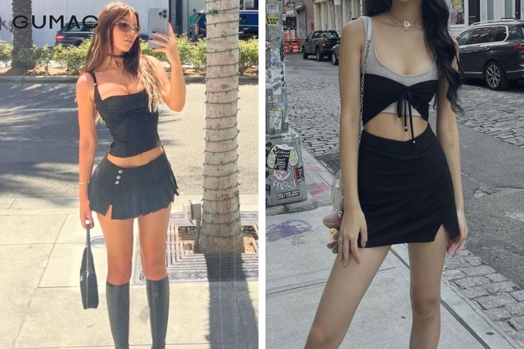 Diện áo hai dây dáng ngắn và chân váy xinh nữ tính