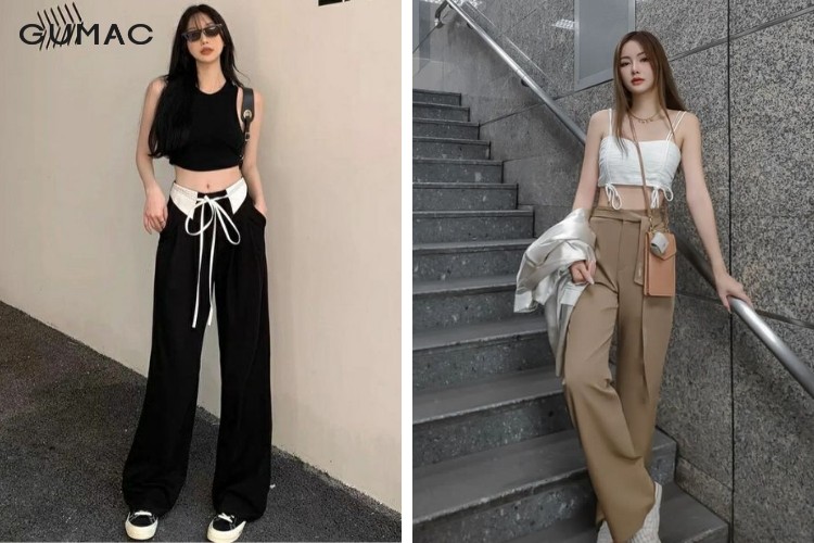 Quần vải ống suông cùng áo 2 dây croptop nhẹ nhàng