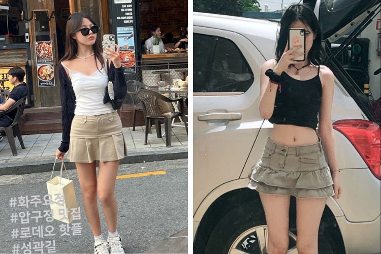 Mix áo hai dây croptop và chân váy chữ A sành điệu