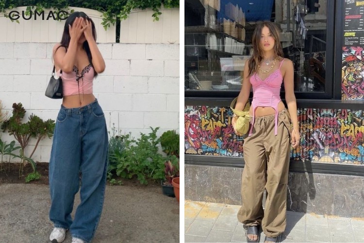 Kết hợp áo 2 dây croptop cùng quần jean ống đứng đẹp