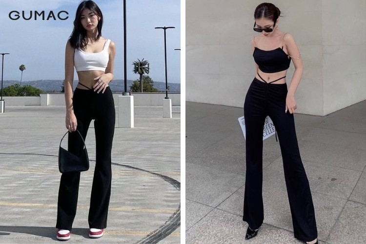 Phối áo 2 dây croptop thổ cẩm cùng quần jean loe phong cách