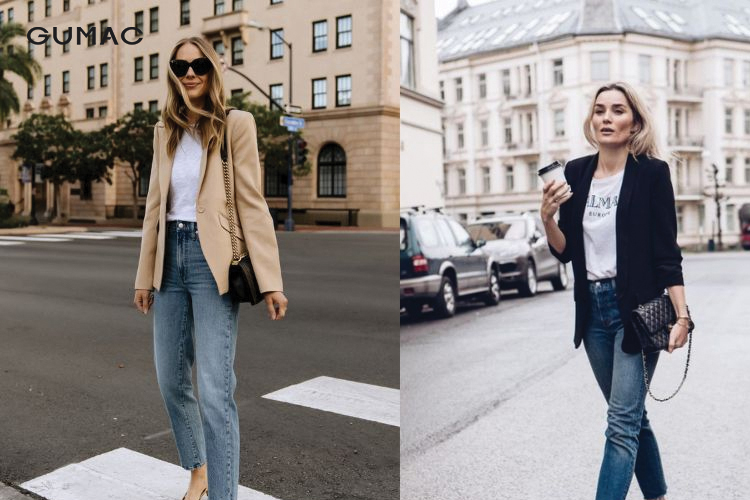 Áo blazer mix quần jean áo thun