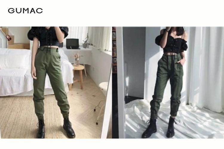 Mix&match quần jogger họa tiết với áo croptop tay phồng xinh xắn