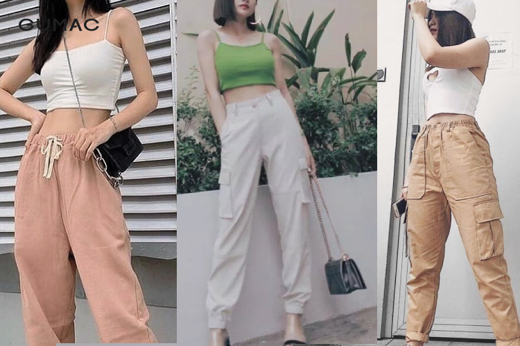 Phối áo croptop với quần jogger kèm phụ kiện cực chất