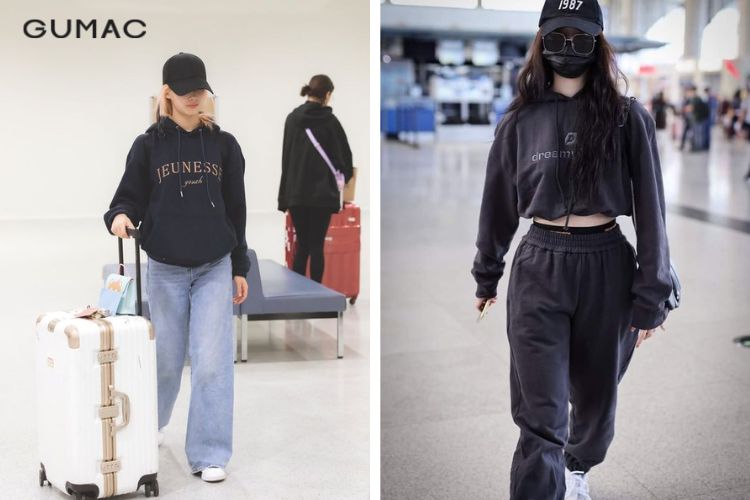 Quần ống rộng kết hợp với hoodie