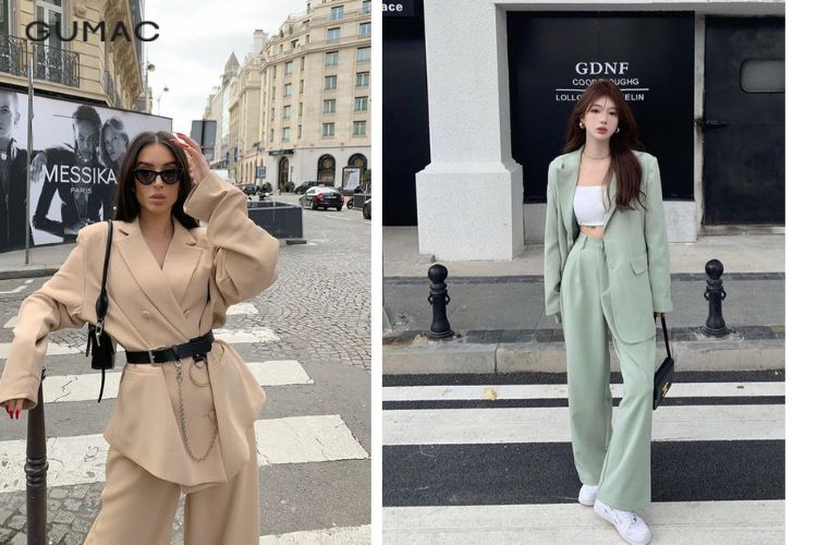Quần ống rộng và blazer