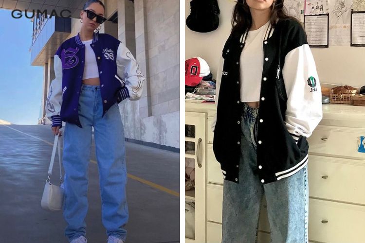 Quần ống rộng với áo bomber