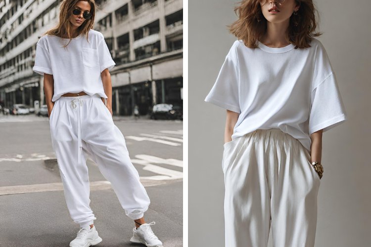 Áo thun trắng cùng quần baggy