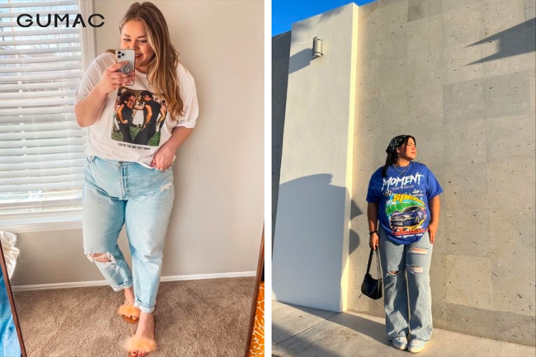 Áo thun mix cùng quần baggy jeans