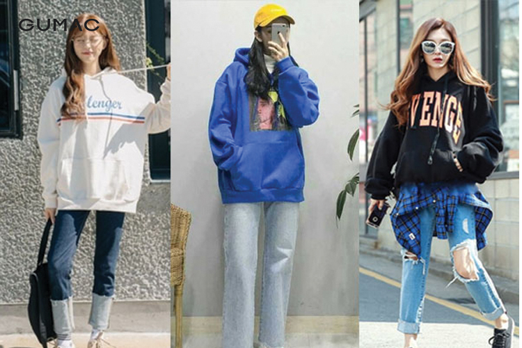 Áo hoodie kết hợp quần jean skinny