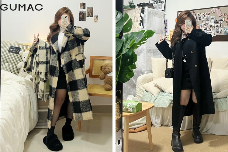 Nàng mập cực sang chảnh với outfit áo măng tô và chân váy chữ A ngắn