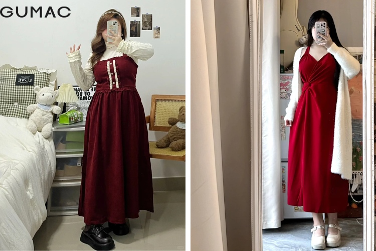 Váy hai dây suông nhấn eo che bụng dưới cho nàng