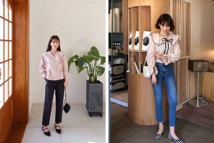 Kết hợp áo blouse quần ống đứng
