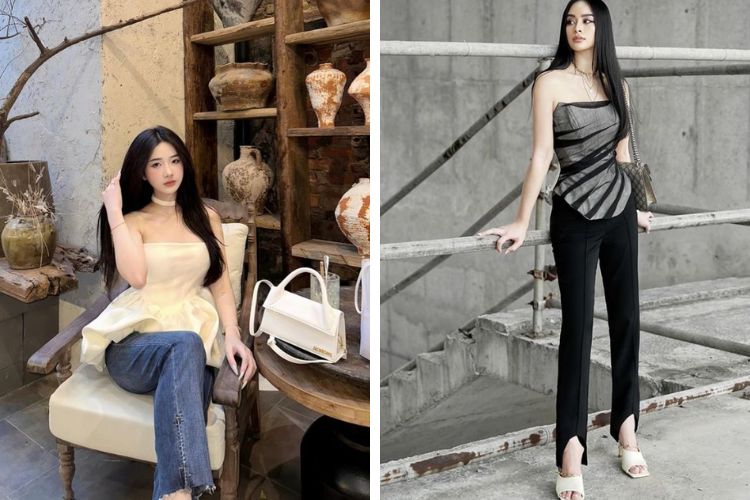 Phối áo cúp ngực với quần ống đứng