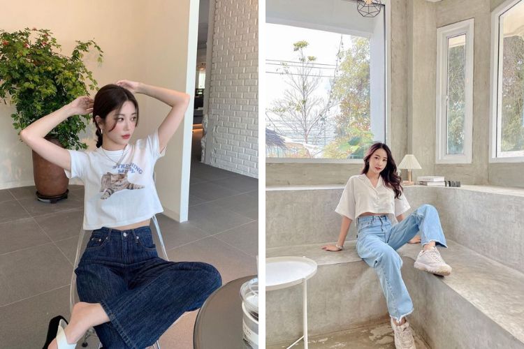 Mix quần ống rộng với áo croptop