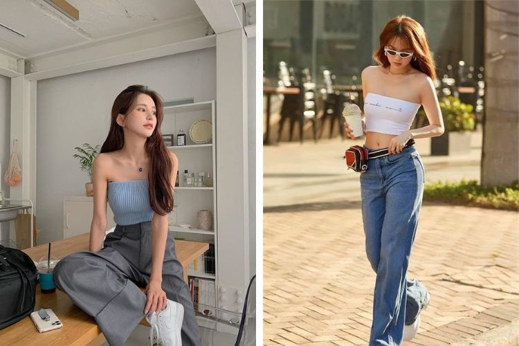quần ống rộng với áo ống