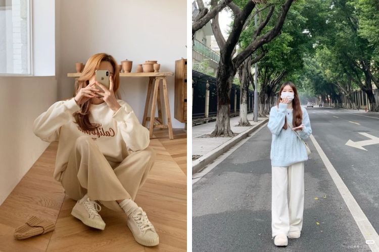 Mix quần ống suông với áo hoodie