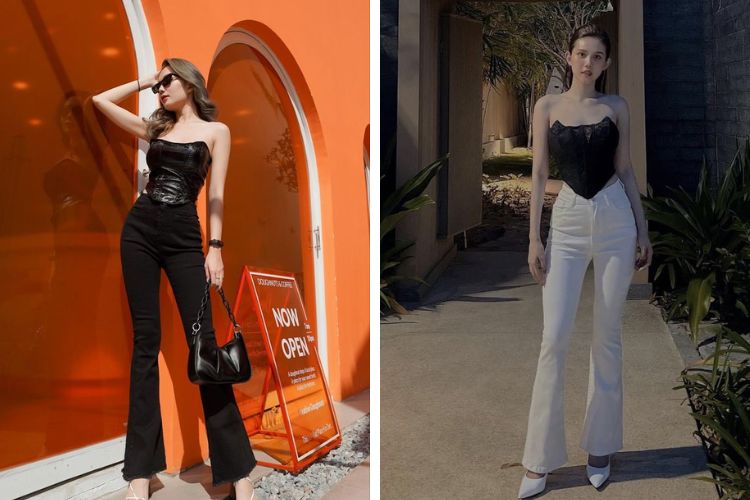Mix Quần ống loe với áo corset