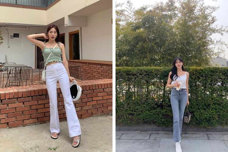 mix quần ống loe với áo hai dây