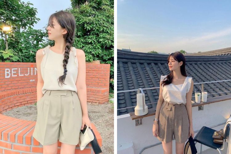 Quần short nữ kết hợp cùng áo hai dây