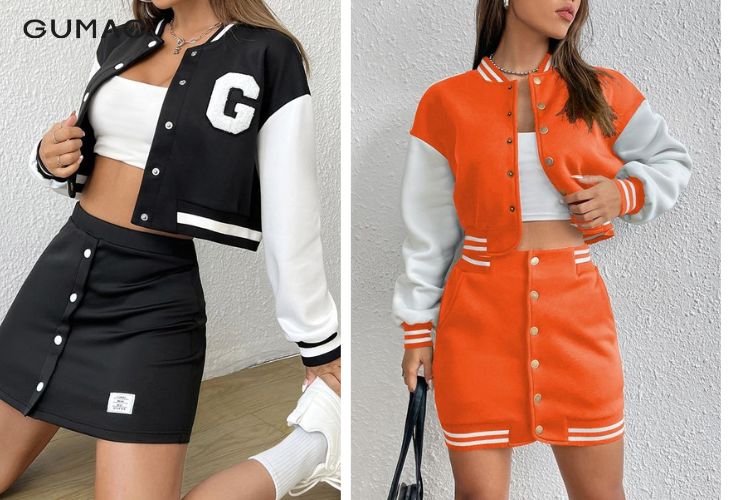 Áo bomber nữ + áo ống + chân váy chữ A