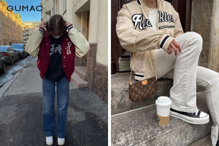 Áo bomber nữ + áo phông + quần jean