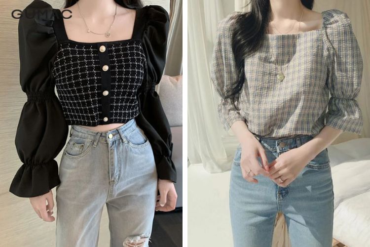 Áo cổ vuông tay phồng