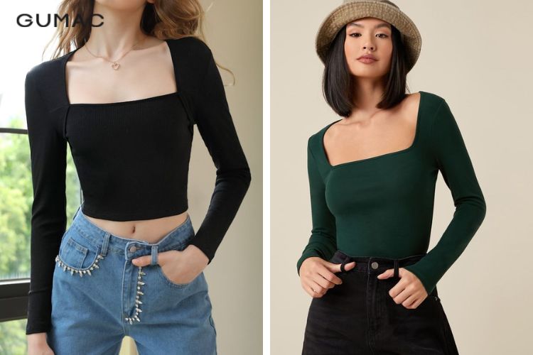 Áo cổ vuông tay dài