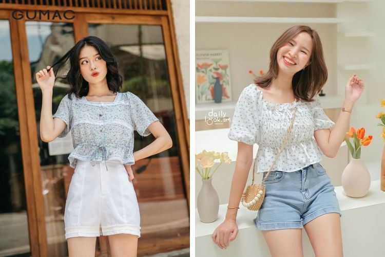 Áo cổ vuông với quần short