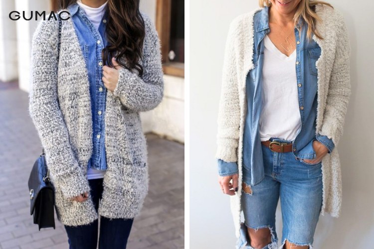 Thời trang áo denim cùng áo khoác len