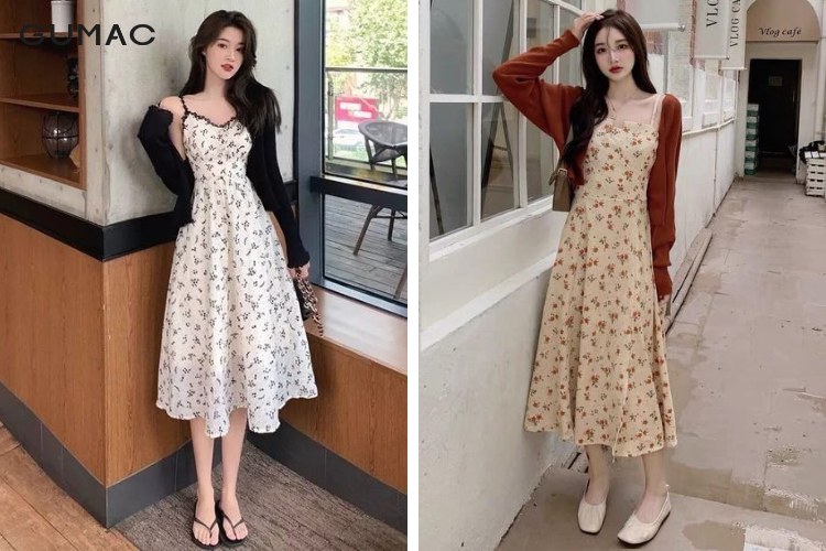 Mix áo khoác len cùng đầm xòe thời trang