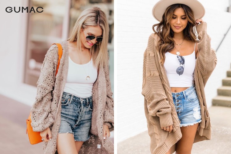 Mix áo khoác len cùng quần short năng động