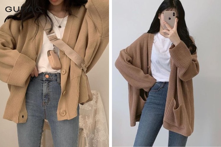 Phối quần jean thanh lịch cùng áo khoác len