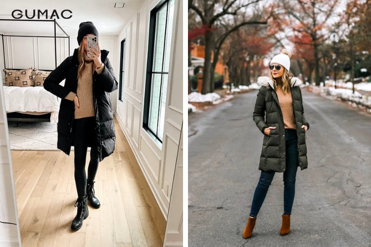 Áo khoác phao mix áo len cổ lọ