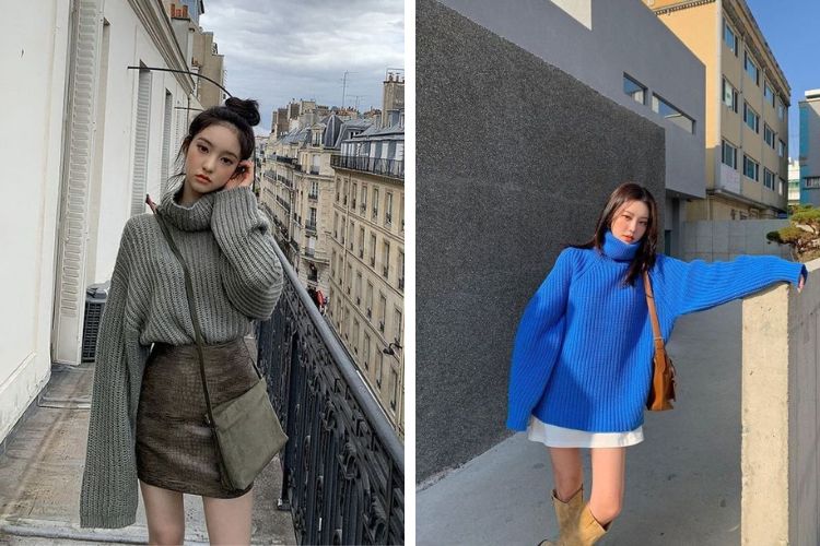 Mix đồ với áo len cổ lọ