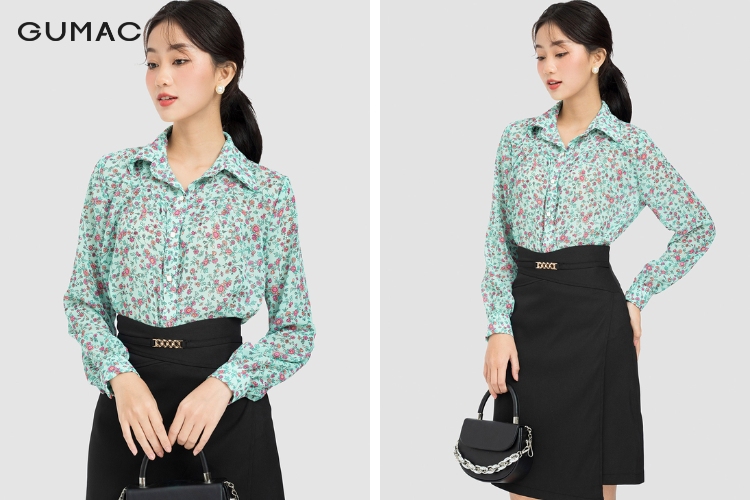 Áo sơ mi họa tiết hoa lá