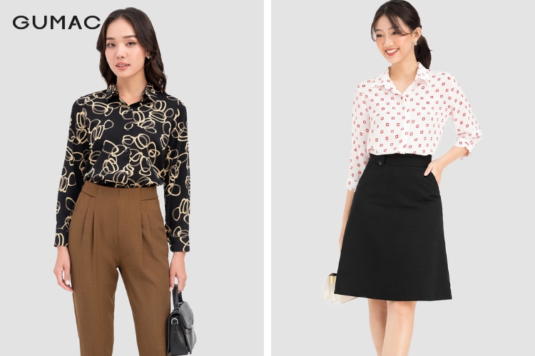 Thời trang áo sơ mi nữ với họa tiết khắc chữ