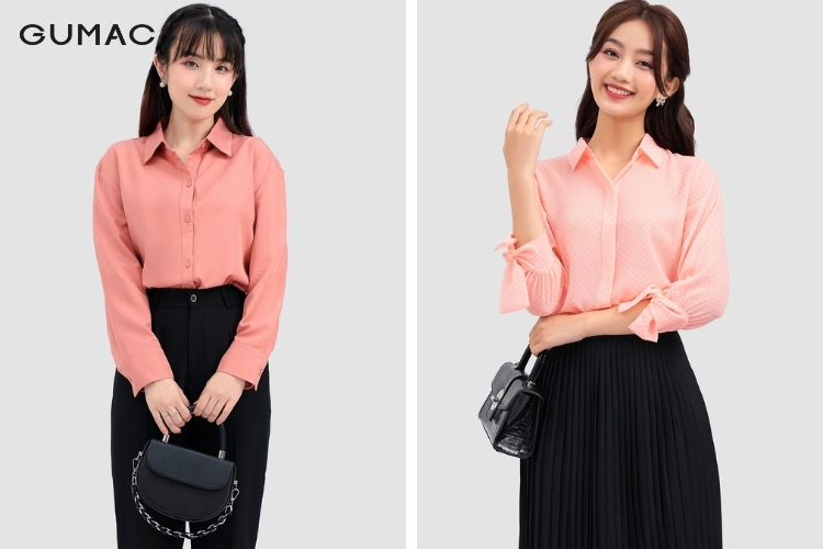 Áo sơ mi hồng diện cùng tông màu đen