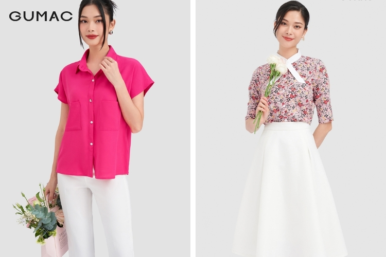 Kết hợp áo sơ mi nữ hồng cùng trắng tinh khôi