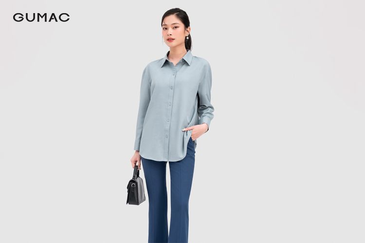 áo sơ mi xanh phối quần jeans