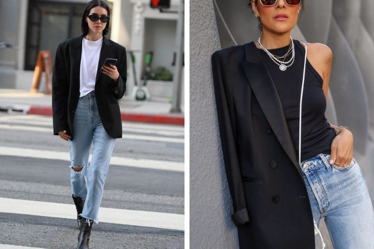 Áo thun, tank top phối với blazer đen