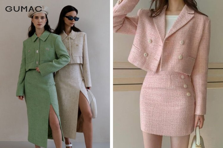 Phối đồ với chân váy dạ tweed