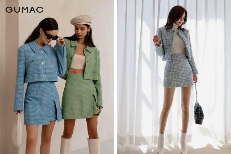 Phối đồ cực đẹp với chân váy dạ tweed