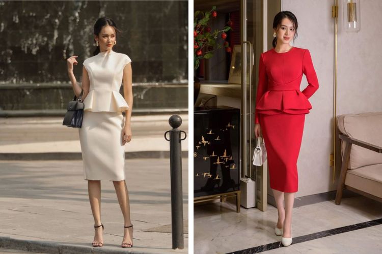 Chân váy dài ôm với áo peplum